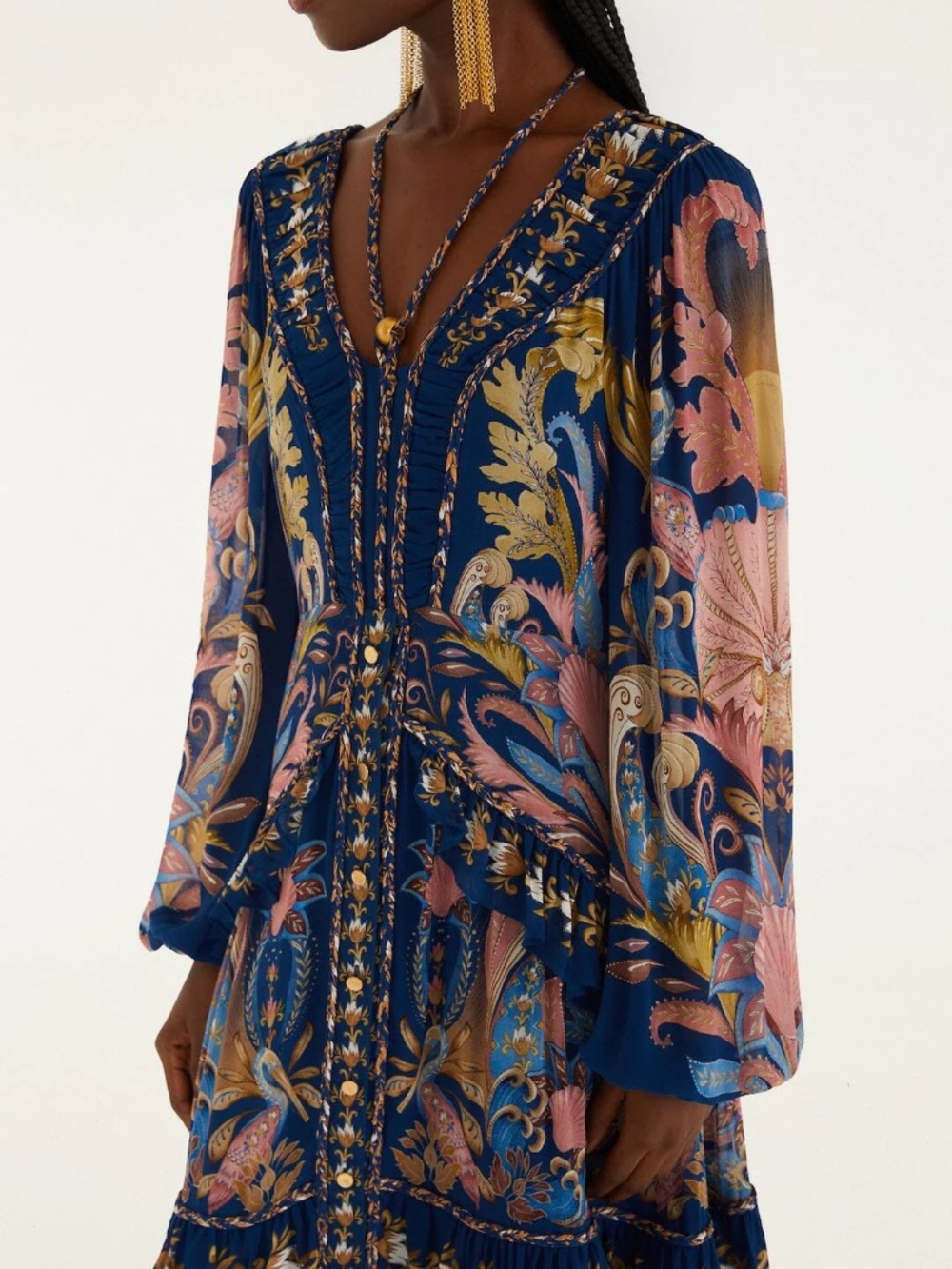 Farm Rio Navy Blue Sea Garden Braid Details Maxi Dress - NWT in Original Box - Picture 3 of 12